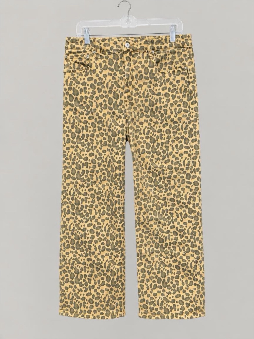 American Eagle Outfitters Leopard-Print Wide-Leg Jeans - Yellow/Brown 8